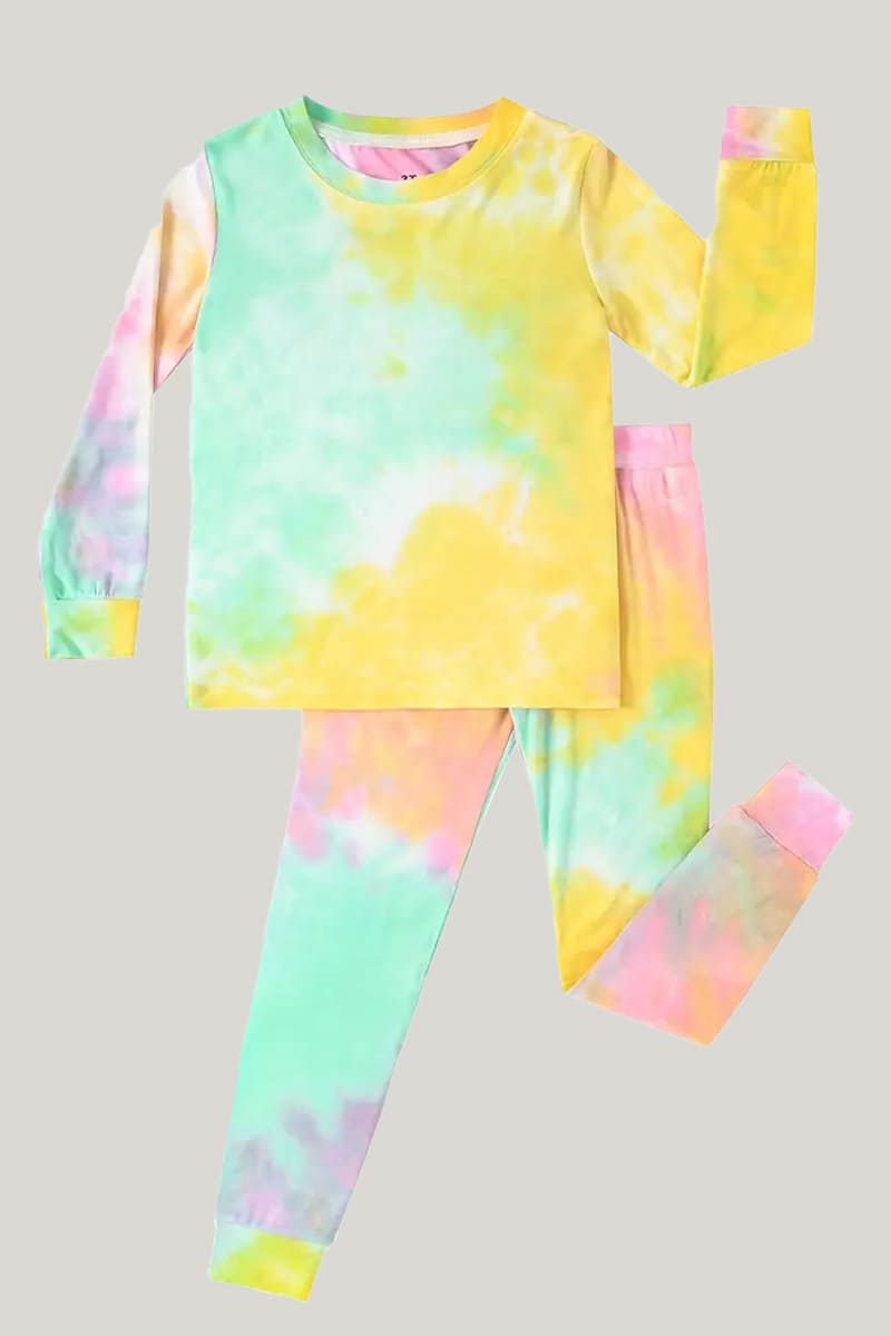 Soft Breathable Bamboo Fiber Two-Piece Toddler Pajamas Tie-Dye Color Pattern