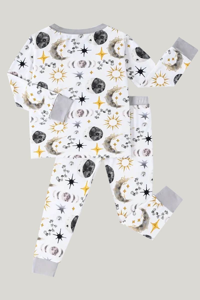 Soft Breathable Bamboo Fiber Two-Piece Toddler Pajamas Planet Pattern