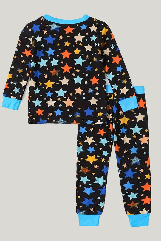 Soft Breathable Bamboo Fiber Two-Piece Toddler Pajamas Five-Pointed Star Pattern