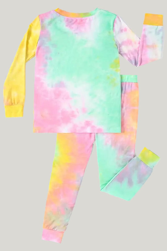 Soft Breathable Bamboo Fiber Two-Piece Toddler Pajamas Tie-Dye Color Pattern