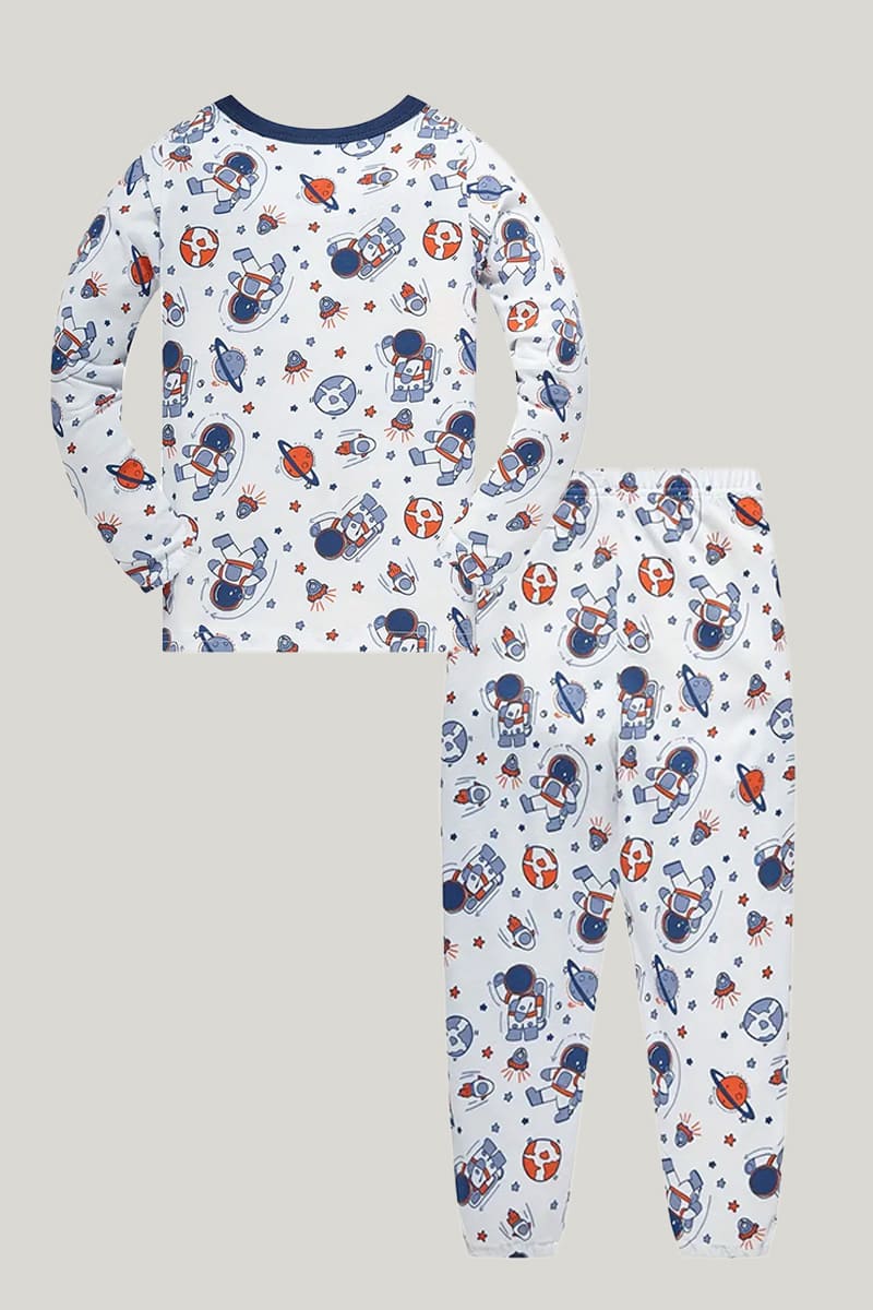 Soft Breathable Bamboo Fiber Two-Piece Toddler Pajamas Astronaut Pattern