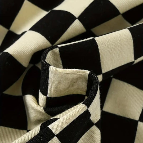 Soft Breathable Bamboo Fiber Two-Piece Toddler Pajamas Black And White Checkered Pattern