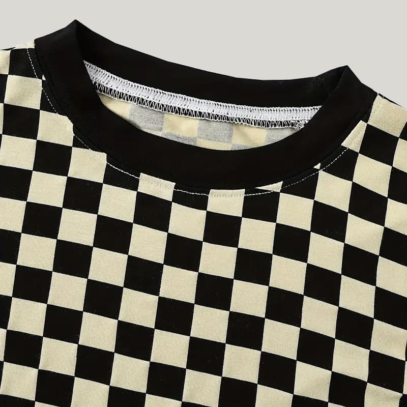 Soft Breathable Bamboo Fiber Two-Piece Toddler Pajamas Black And White Checkered Pattern