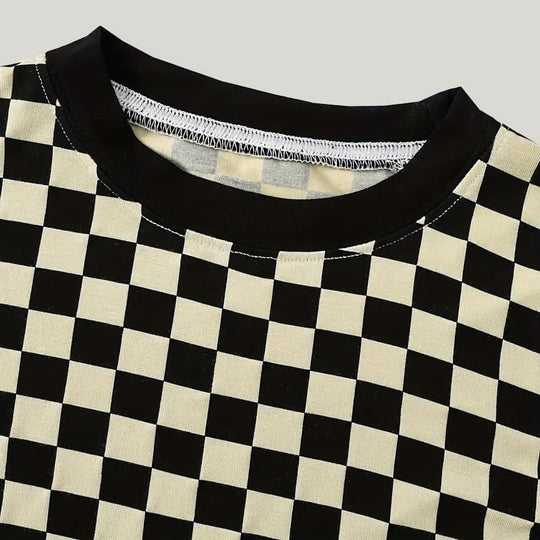 Soft Breathable Bamboo Fiber Two-Piece Toddler Pajamas Black And White Checkered Pattern