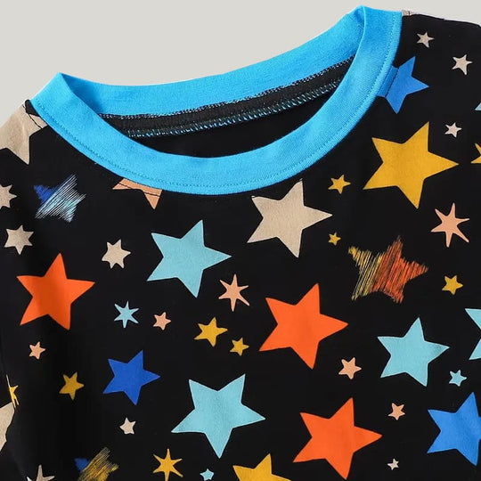 Soft Breathable Bamboo Fiber Two-Piece Toddler Pajamas Five-Pointed Star Pattern