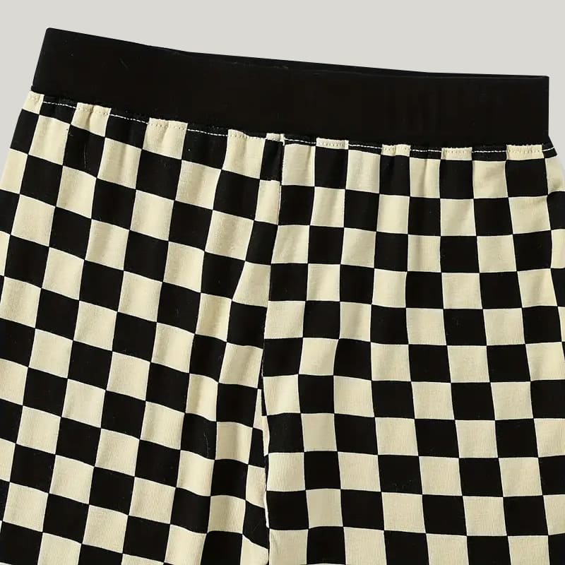 Soft Breathable Bamboo Fiber Two-Piece Toddler Pajamas Black And White Checkered Pattern