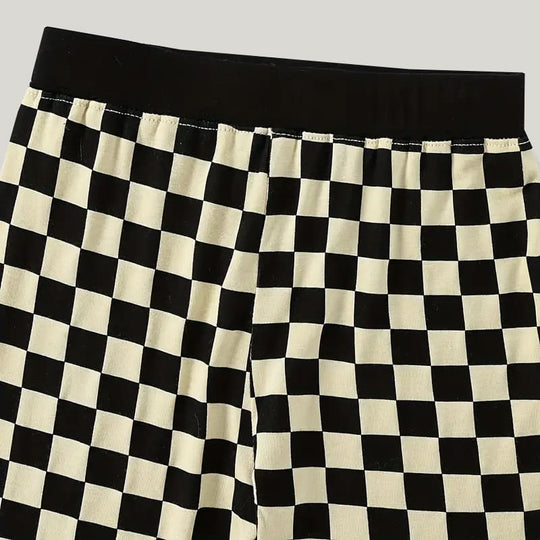 Soft Breathable Bamboo Fiber Two-Piece Toddler Pajamas Black And White Checkered Pattern