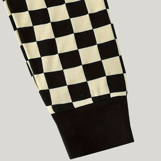 Soft Breathable Bamboo Fiber Two-Piece Toddler Pajamas Black And White Checkered Pattern