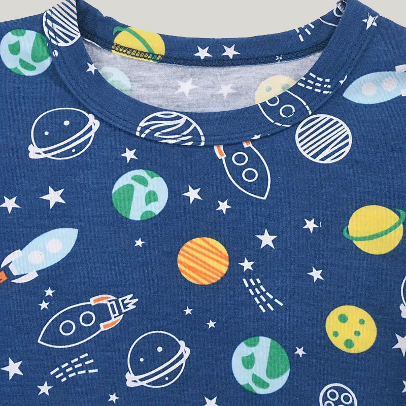 High Quality Children'S Pajamas Set, Comfortable And Breathable Bamboo Fiber Pajamas And Cosmic Patterns
