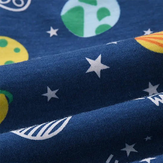 High Quality Children'S Pajamas Set, Comfortable And Breathable Bamboo Fiber Pajamas And Cosmic Patterns