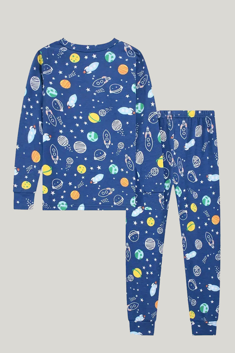 High Quality Children'S Pajamas Set, Comfortable And Breathable Bamboo Fiber Pajamas And Cosmic Patterns