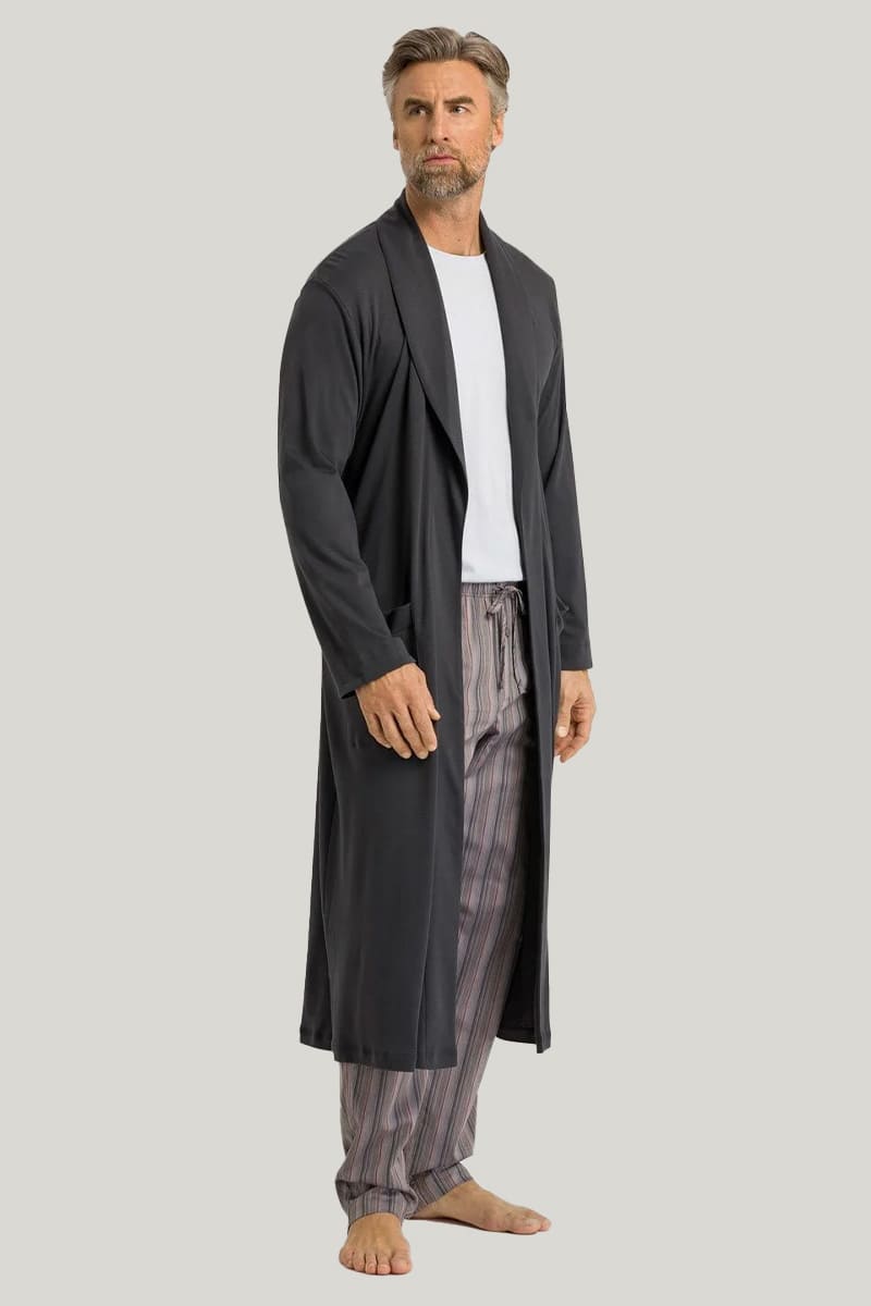 Men'S Robe Bamboo Long Sleeve With Pockets And Shawl Collar